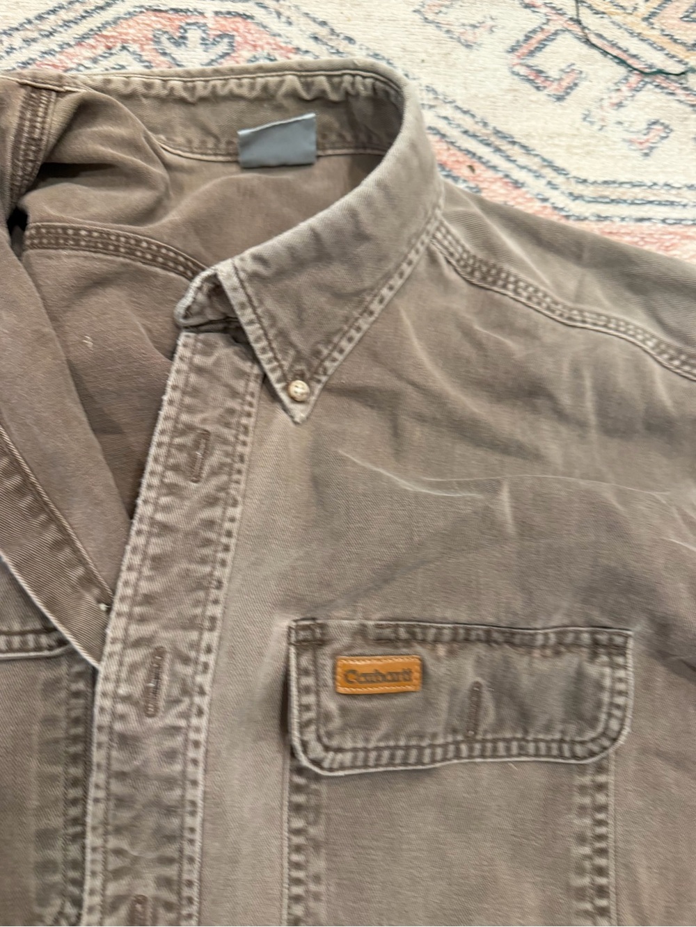 Carhartt Men's Washed Brown Button-Down Work Shirt - Picture 6 of 13